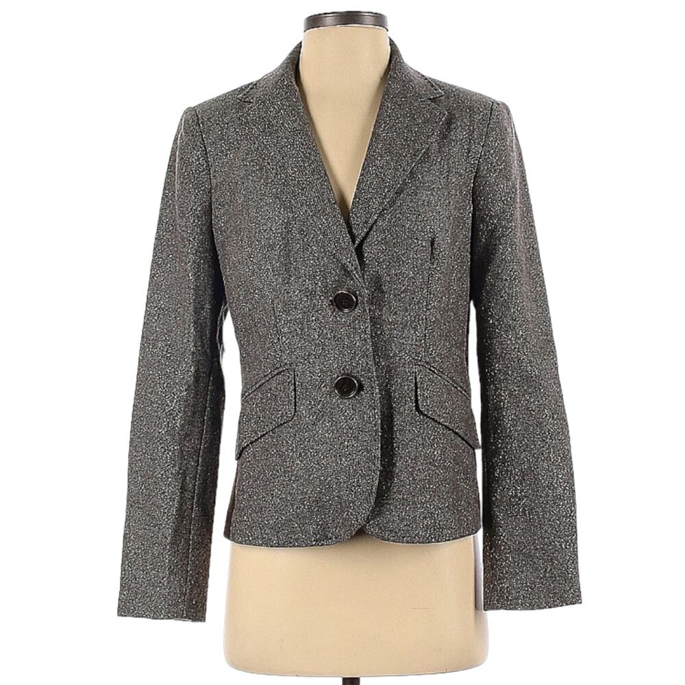 Liz Claiborne Blazer Jacket Brown Elbow Patch Wool Blend Women's S Dark Academia